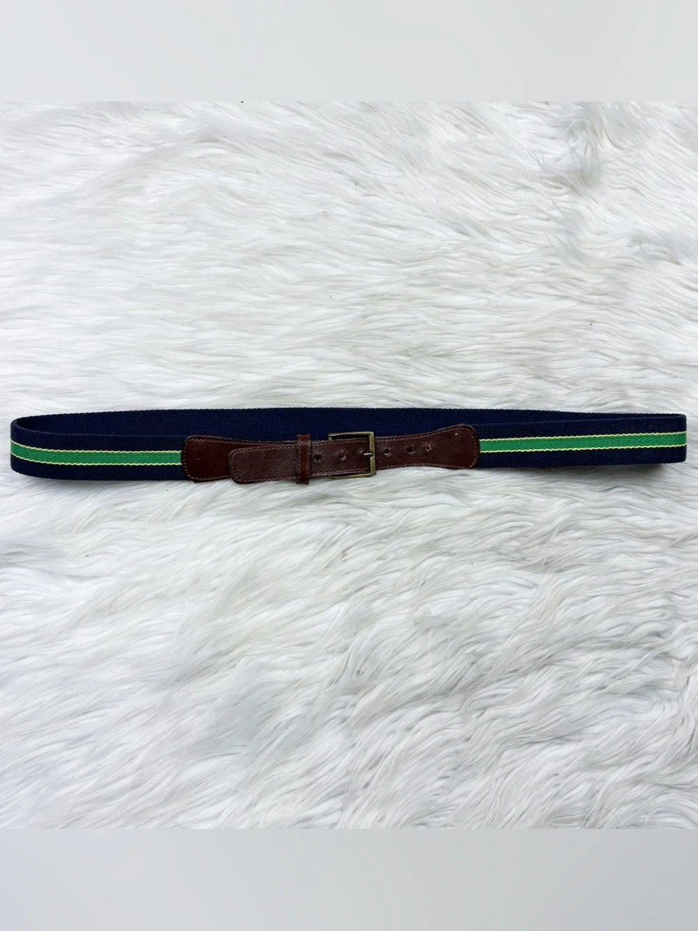 Vintage Gant Surcingle Web Striped Woven Knit Belt Navy Blue Green Preppy Mens